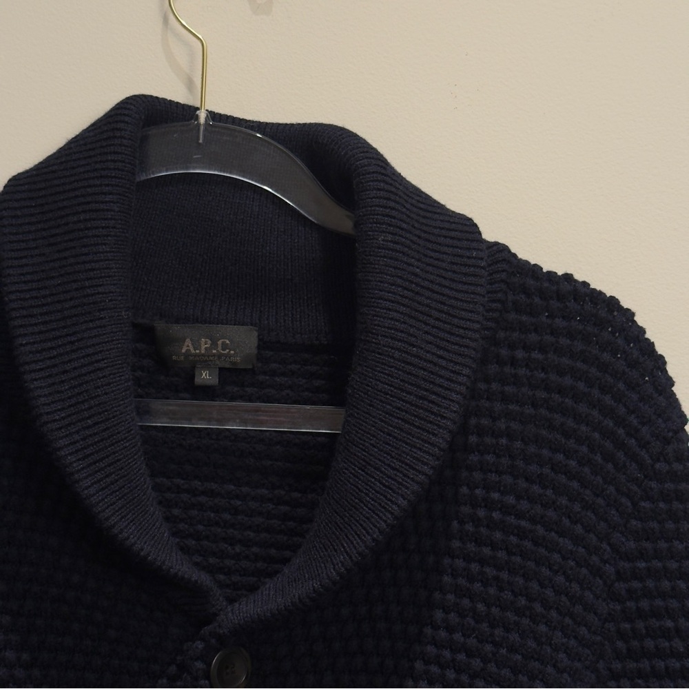 A.P.C. Heather Navy Blue Shawl Collar Cardigan Buttons Size XL Men’s - Picture 8 of 12